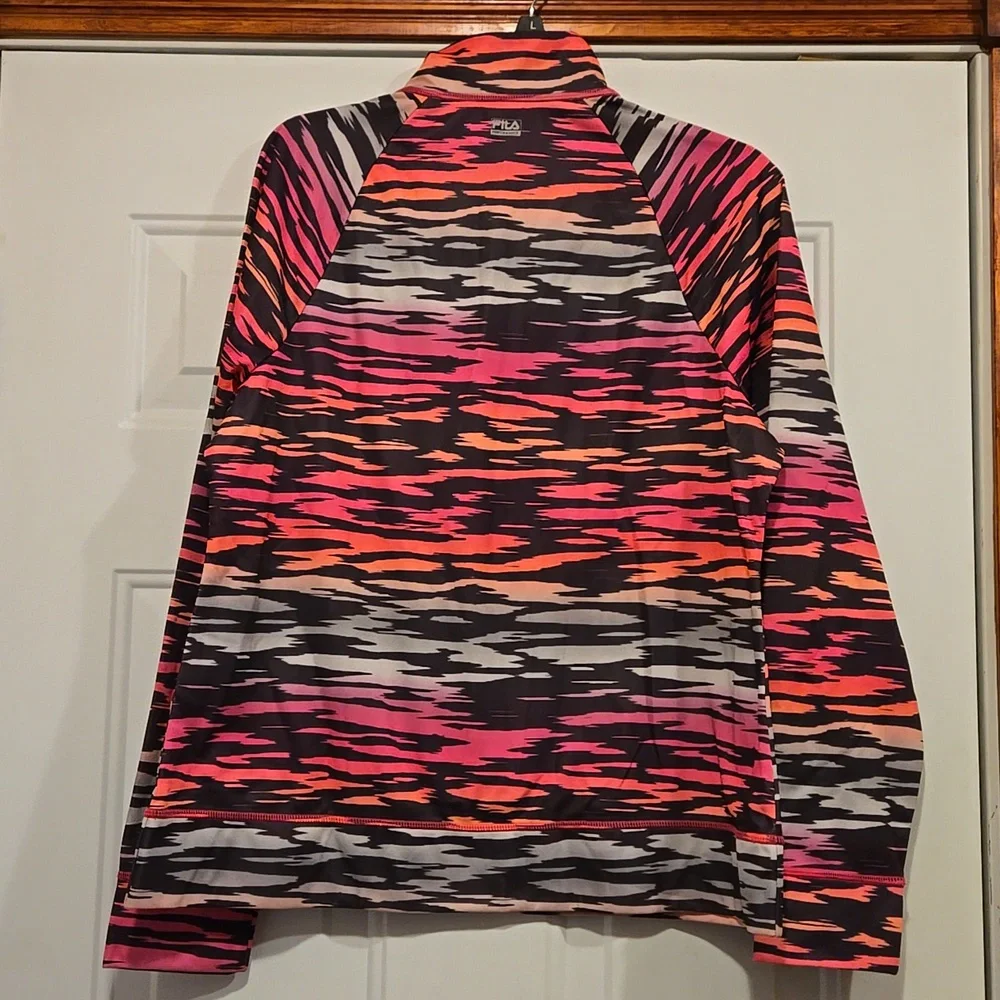 Fila Multicolor Hot Pink Zebra Quarter-Zip Running Pullover - Large
